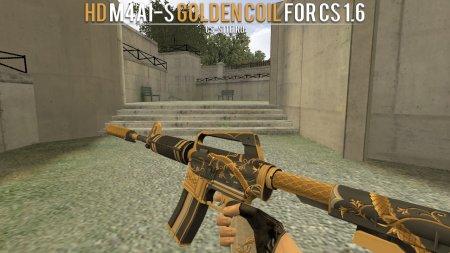 Модель HD M4A1-S «Golden Coil» с анимацией осмотра для CS 1.6