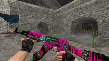 Модель HD AK-47 «Neon Revolution» с наклейками для CS 1.6